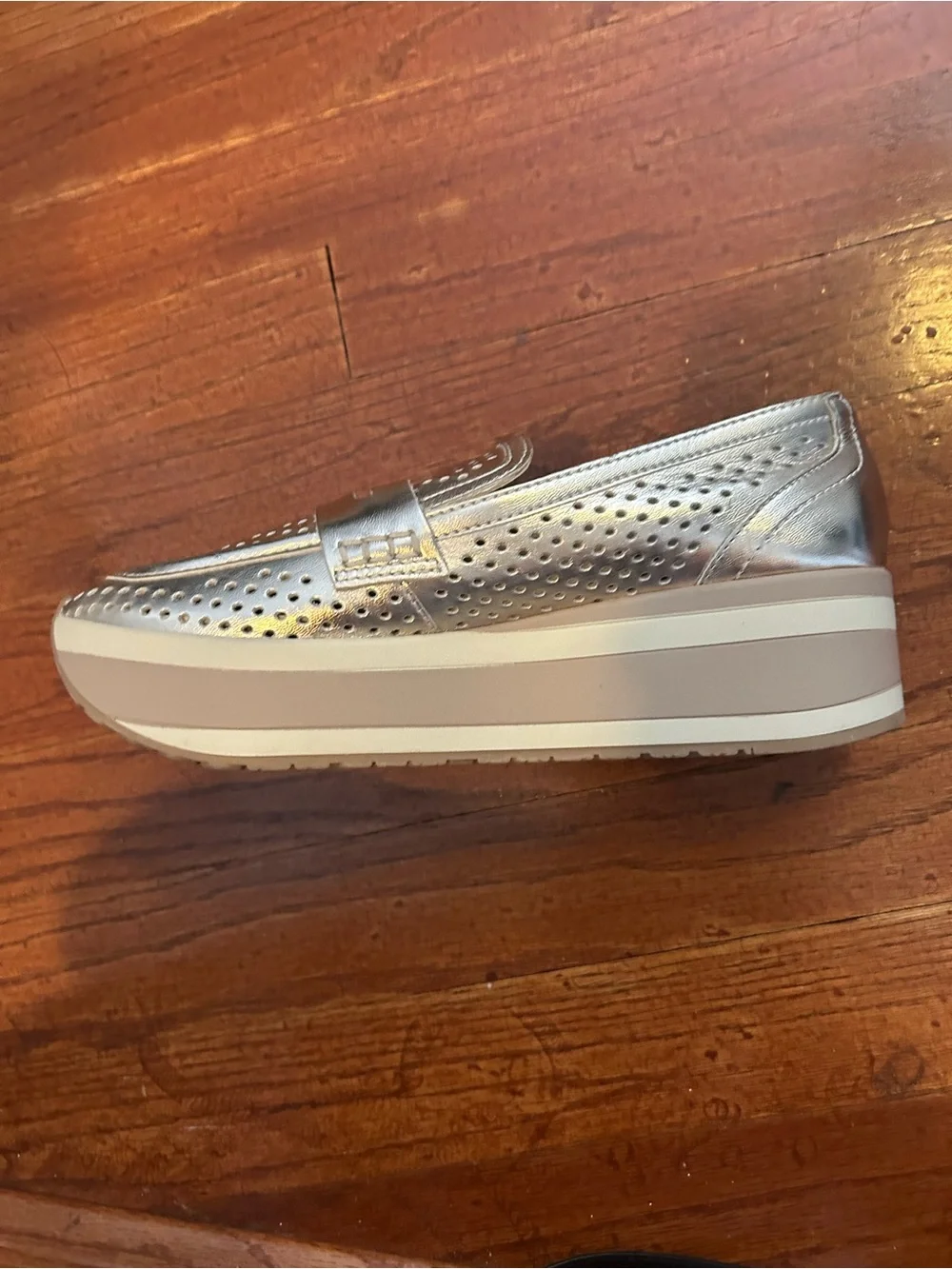 Dolce Vita Metallic Silver Perforated Platform Loafers